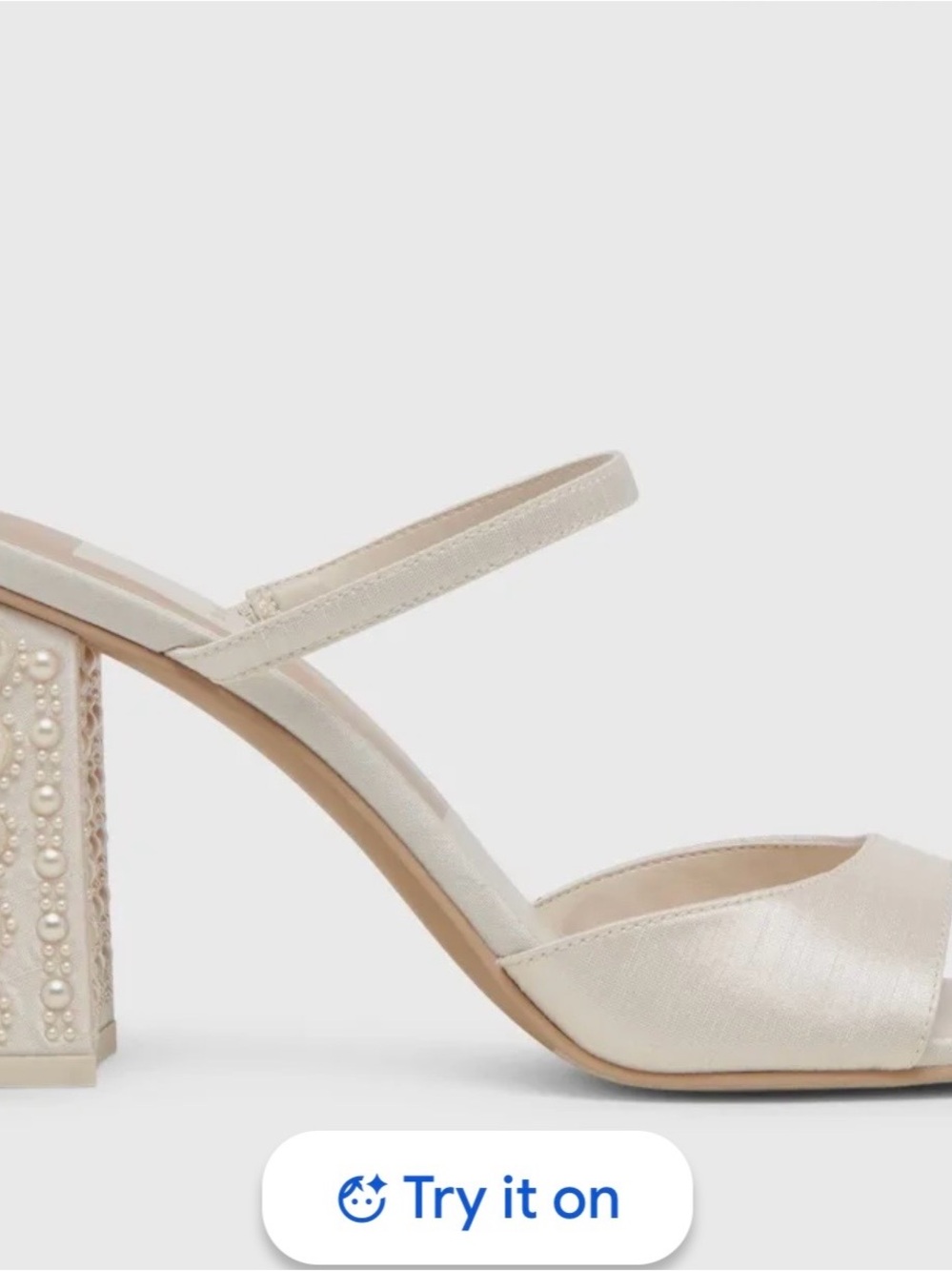 Dolce Vita Jemmy Ivory Satin Block Heel Sandals with Pearl-Embellished Heel - Picture 3 of 13